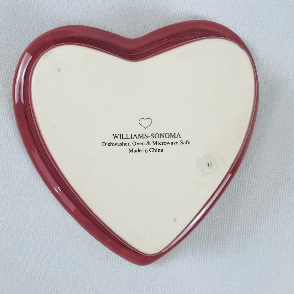 Retired Williams Sonoma Ramekins Heart Shape Beaded Plate Trinket Red Dessert